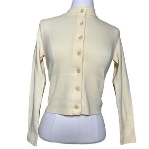 Soho & Stella Pale Yellow Cropped Button Up‎ Cardigan Sweater Classy Preppy XS